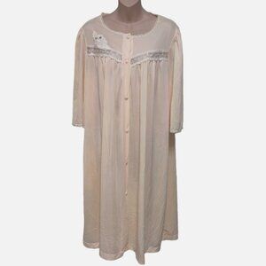VTG LORRAINE LIGHT PEACH BUTTON FRONT SHEER NYLON NIGHTGOWN ROBE USA 1X LACE